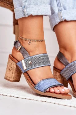 Evento Sandały Na Obcasie*Sandały Na Korkowym Słupku Niebieskie Emmy