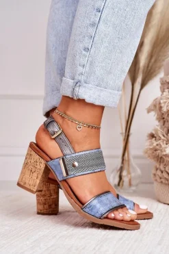 Evento Sandały Na Obcasie*Sandały Na Korkowym Słupku Niebieskie Emmy