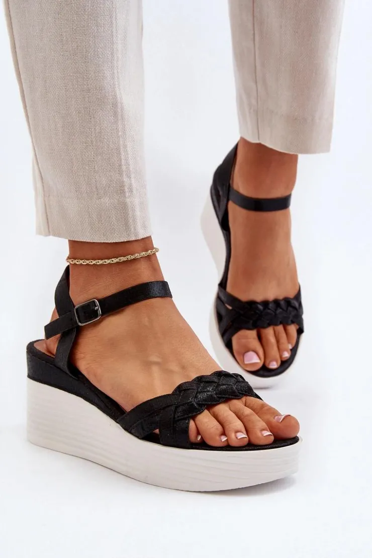 Online Boto Sandały Na Koturnie Czarne Esinna Czarny