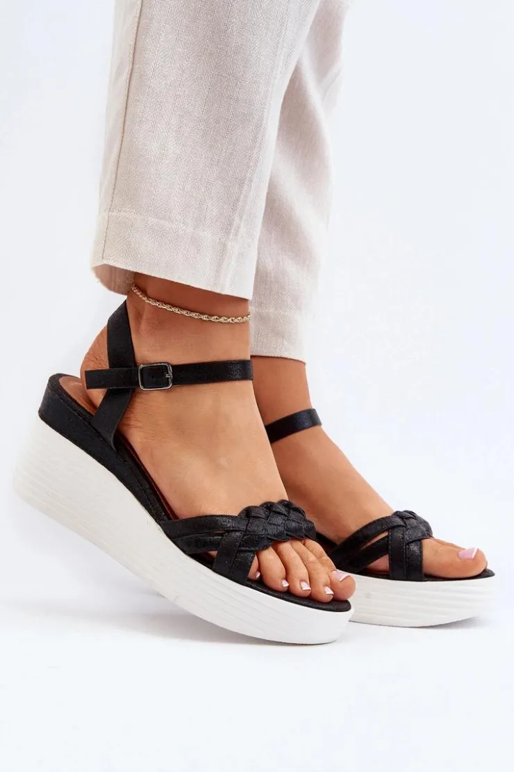 Online Boto Sandały Na Koturnie Czarne Esinna Czarny