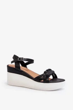 Online Boto Sandały Na Koturnie Czarne Esinna Czarny