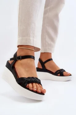 Online Boto Sandały Na Koturnie Czarne Esinna Czarny