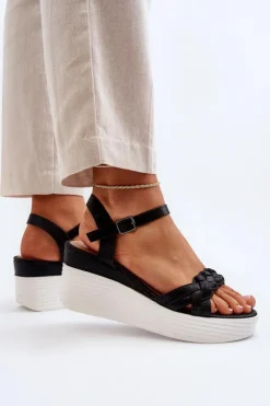 Online Boto Sandały Na Koturnie Czarne Esinna Czarny