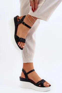Online Boto Sandały Na Koturnie Czarne Esinna Czarny