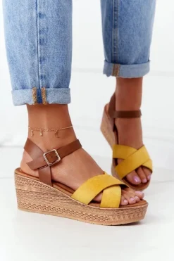 Damskie Damskie buty S.Barski Sandały Na Koturnie S.Barski GD-38 Żółte