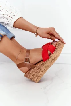 Damskie buty S.Barski Sandały Na Koturnie*Sandały Na Koturnie S.Barski GD-38 Czerwone