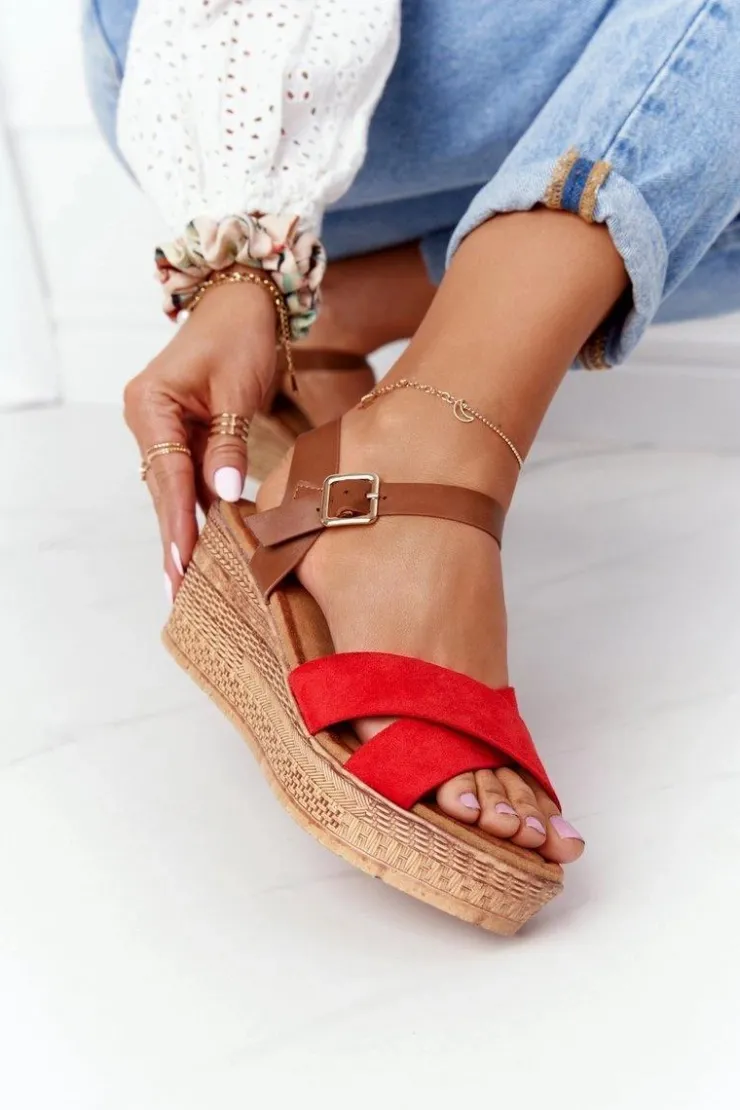 Damskie buty S.Barski Sandały Na Koturnie*Sandały Na Koturnie S.Barski GD-38 Czerwone