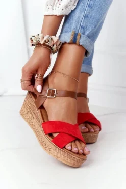 Damskie buty S.Barski Sandały Na Koturnie*Sandały Na Koturnie S.Barski GD-38 Czerwone