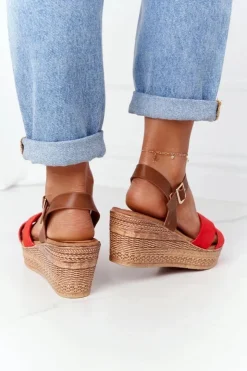 Damskie buty S.Barski Sandały Na Koturnie*Sandały Na Koturnie S.Barski GD-38 Czerwone