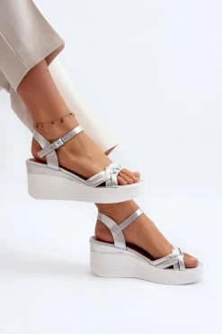 Damskie Boto Sandały Na Koturnie Srebrne Esinna