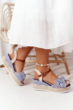 Damskie Boto Sandały Na Koturnie W Stylu Marynarskim Niebieskie La Isla Bonita