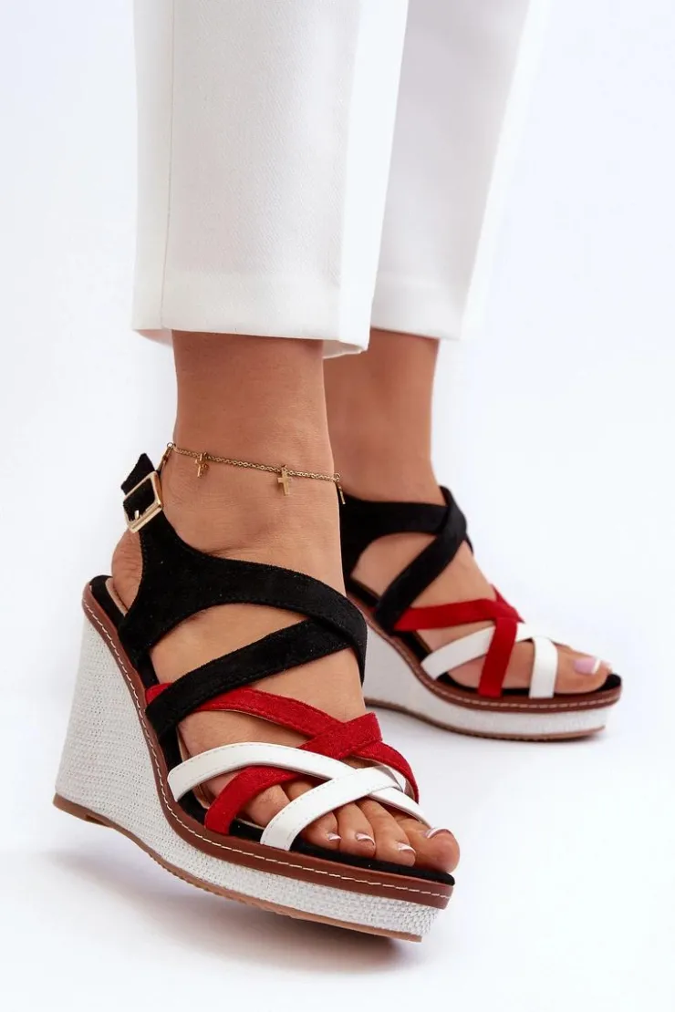 Boto Sandały Na Koturnie*Sandały Na Koturnie Z Paseczkami Czarne Ellen Czarny