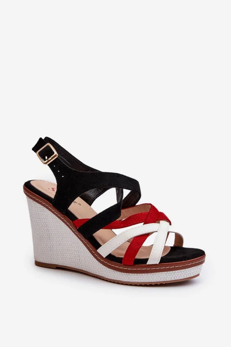 Boto Sandały Na Koturnie*Sandały Na Koturnie Z Paseczkami Czarne Ellen Czarny