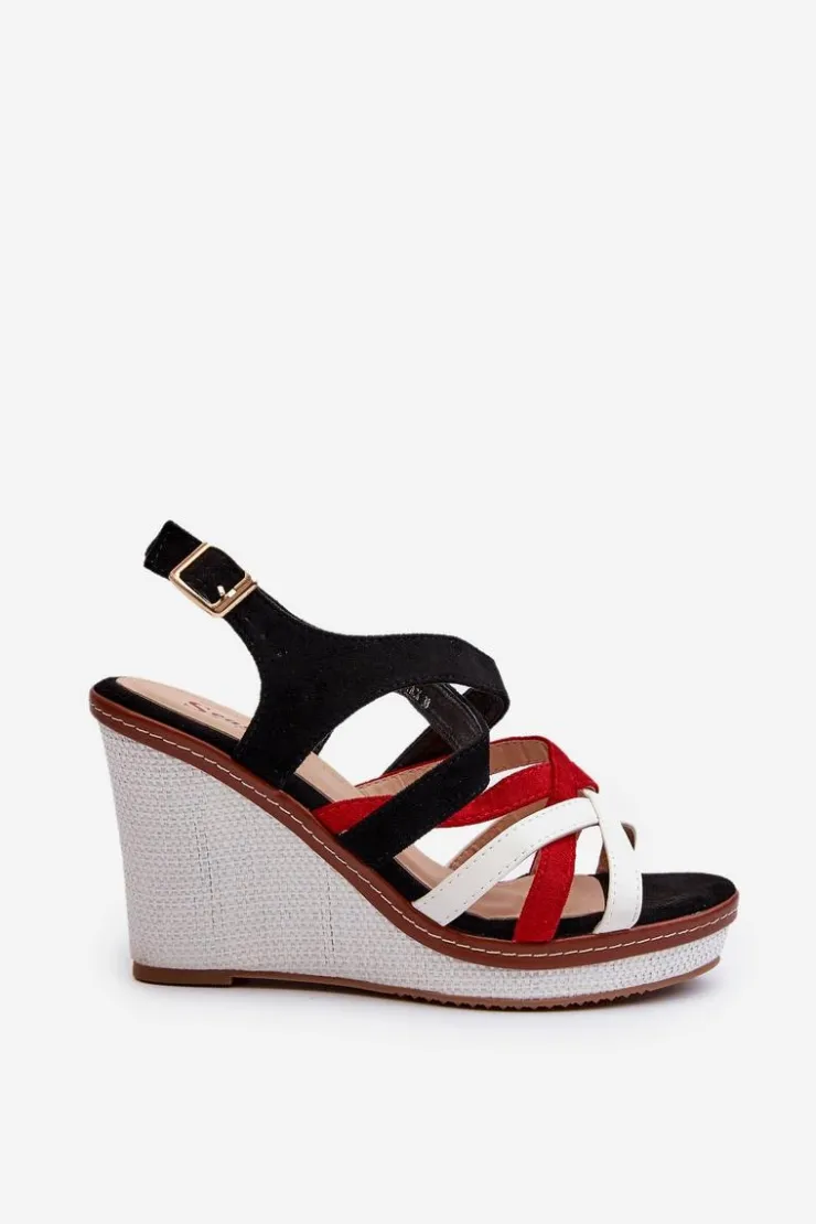 Boto Sandały Na Koturnie*Sandały Na Koturnie Z Paseczkami Czarne Ellen Czarny