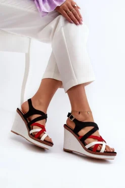 Boto Sandały Na Koturnie*Sandały Na Koturnie Z Paseczkami Czarne Ellen Czarny