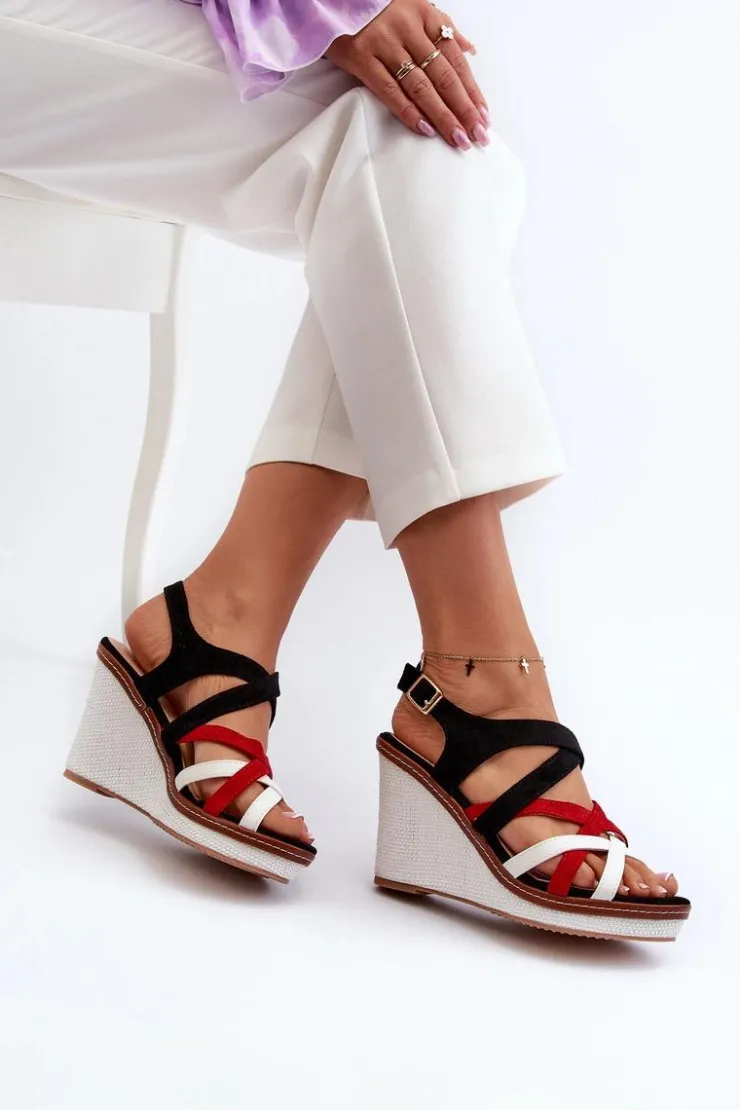 Boto Sandały Na Koturnie*Sandały Na Koturnie Z Paseczkami Czarne Ellen Czarny