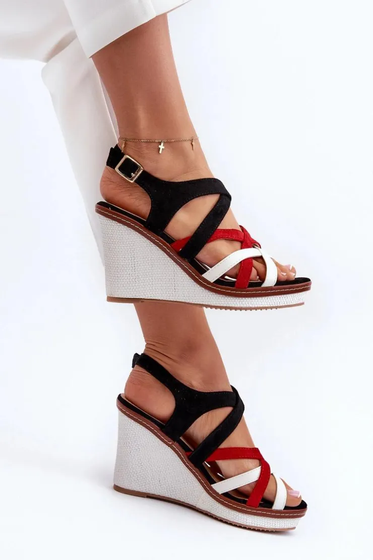 Boto Sandały Na Koturnie*Sandały Na Koturnie Z Paseczkami Czarne Ellen Czarny