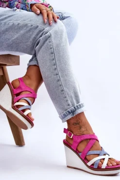 Boto Sandały Na Koturnie*Sandały Na Koturnie Z Paseczkami Fuksja Ellen