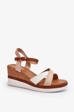 Boto Sandały Na Koturnie*Sandały Na Koturnie Z Paskami Beżowe Kioda