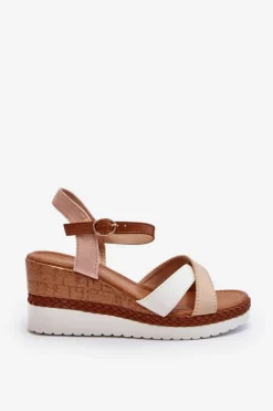 Boto Sandały Na Koturnie*Sandały Na Koturnie Z Paskami Beżowe Kioda