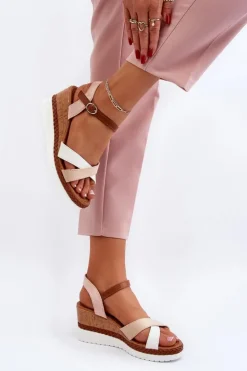 Boto Sandały Na Koturnie*Sandały Na Koturnie Z Paskami Beżowe Kioda