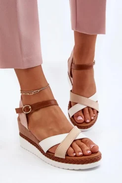 Boto Sandały Na Koturnie*Sandały Na Koturnie Z Paskami Beżowe Kioda