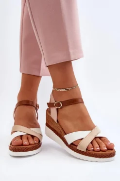 Boto Sandały Na Koturnie*Sandały Na Koturnie Z Paskami Beżowe Kioda