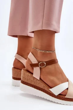 Boto Sandały Na Koturnie*Sandały Na Koturnie Z Paskami Beżowe Kioda