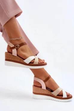 Boto Sandały Na Koturnie*Sandały Na Koturnie Z Paskami Beżowe Kioda