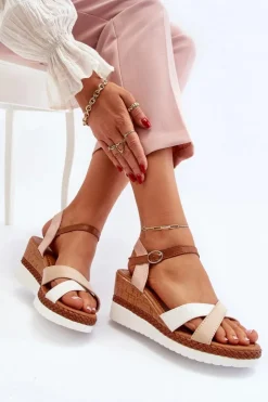 Boto Sandały Na Koturnie*Sandały Na Koturnie Z Paskami Beżowe Kioda