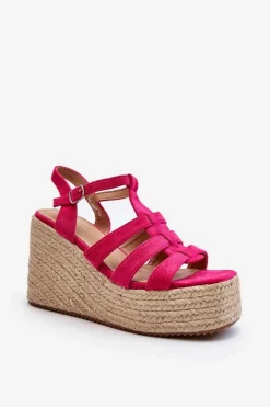 Damskie Boto Sandały Na Koturnie Z Plecionką Fuksja Gnosis