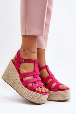 Damskie Boto Sandały Na Koturnie Z Plecionką Fuksja Gnosis