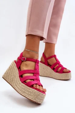 Damskie Boto Sandały Na Koturnie Z Plecionką Fuksja Gnosis