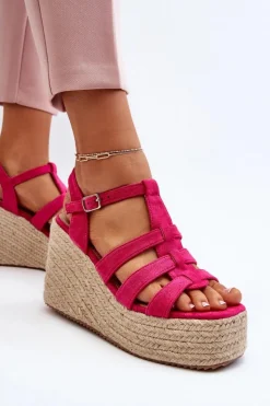 Damskie Boto Sandały Na Koturnie Z Plecionką Fuksja Gnosis