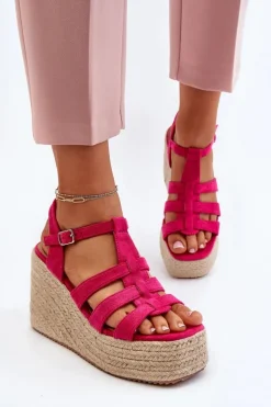 Damskie Boto Sandały Na Koturnie Z Plecionką Fuksja Gnosis