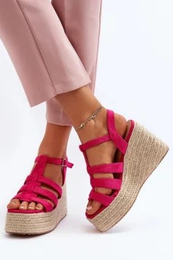 Damskie Boto Sandały Na Koturnie Z Plecionką Fuksja Gnosis