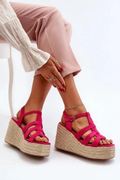 Damskie Boto Sandały Na Koturnie Z Plecionką Fuksja Gnosis