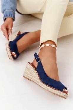 Boto Sandały Na Koturnie*Sandały Na Koturnie Z Plecionką Granatowe Las Palomas