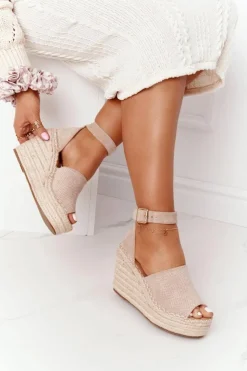 Boto Sandały Na Koturnie*Sandały Na Koturnie Z Plecionką Beżowe Makenna
