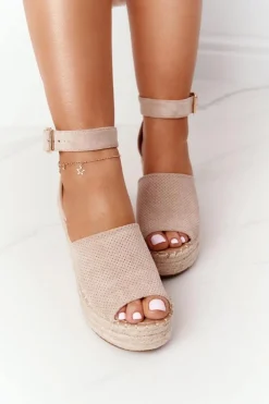 Boto Sandały Na Koturnie*Sandały Na Koturnie Z Plecionką Beżowe Makenna