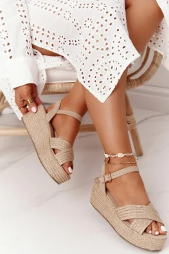 Clearance Big Star Shoes Sandały Na Koturnie Z Plecionką Big Star FF274761 Beżowe