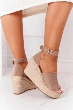 Damskie Boto Sandały Na Koturnie Z Plecionką Jasnobrązowe Makenna