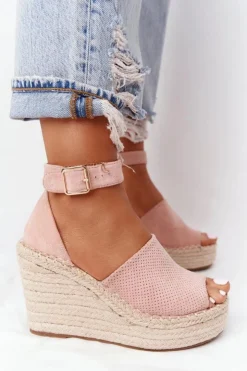 Boto Sandały Na Koturnie Z Plecionką Jasnoróżowe Makenna
