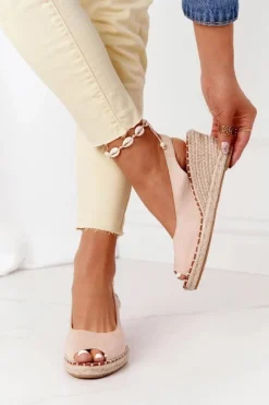 Damskie Boto Sandały Na Koturnie Z Plecionką Beżowe Las Palomas