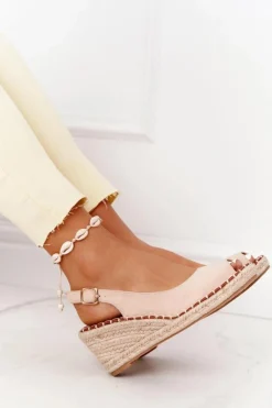 Damskie Boto Sandały Na Koturnie Z Plecionką Beżowe Las Palomas