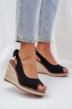 Boto Sandały Na Obcasie|Sandały Na Koturnie*Sandały Na Koturnie Z Plecionką Czarne Nanalis