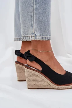 Boto Sandały Na Obcasie|Sandały Na Koturnie*Sandały Na Koturnie Z Plecionką Czarne Nanalis