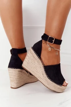 Boto Sandały Na Koturnie*Sandały Na Koturnie Z Plecionką Czarne Makenna