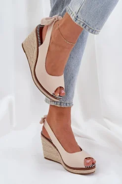 Sale Boto Sandały Na Koturnie Z Plecionką Beżowe Nanalis
