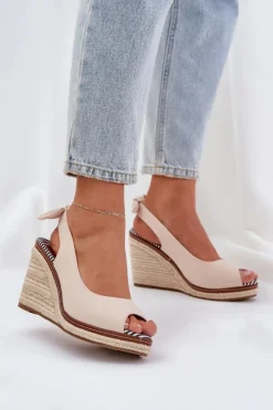 Sale Boto Sandały Na Koturnie Z Plecionką Beżowe Nanalis